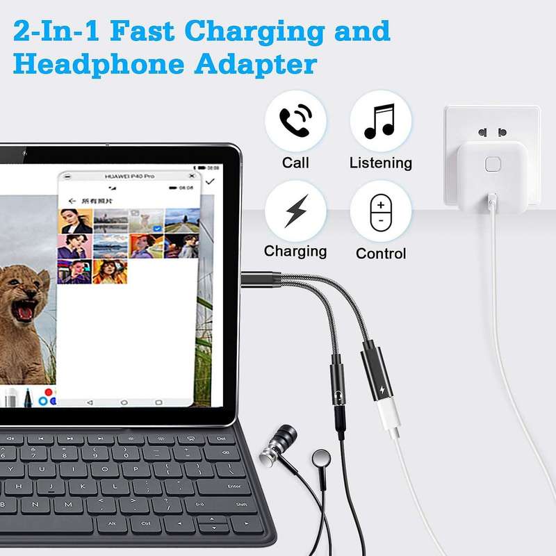 Usb C to 3.5mm Headphone Jack Adapter 2 In 1,audio Cable Black