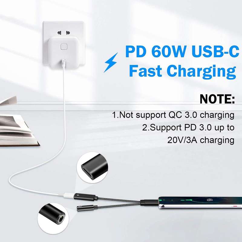 Usb C to 3.5mm Headphone Jack Adapter 2 In 1,audio Cable Black