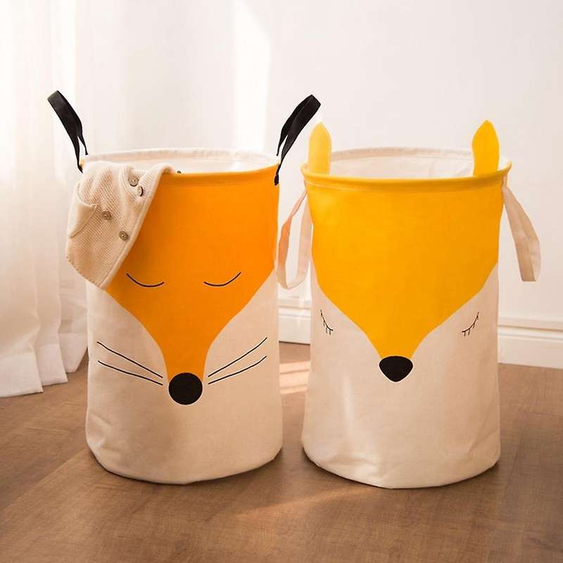 Folding Laundry Kids Toys Barrel Cartoon Fox Storage Bucket Yellow-b