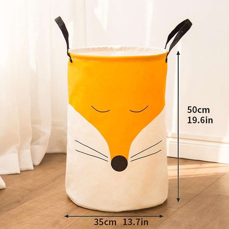 Folding Laundry Kids Toys Barrel Cartoon Fox Storage Bucket Yellow-b