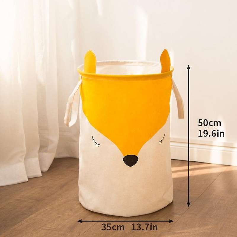 Folding Laundry Kids Toys Barrel Cartoon Fox Storage Bucket Yellow-b