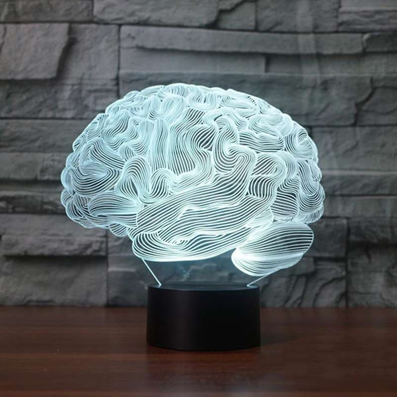 Brain Shape 3d Illusion Lamp 7 Color Press Switch Acrylic Desk Lamp