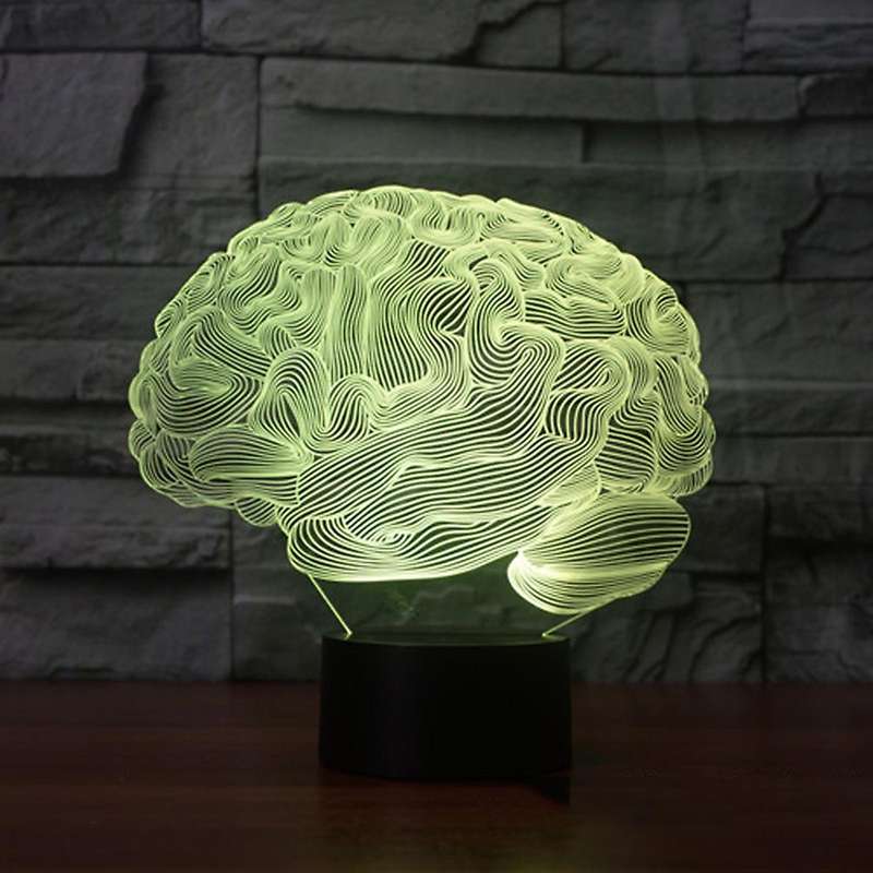 Brain Shape 3d Illusion Lamp 7 Color Press Switch Acrylic Desk Lamp