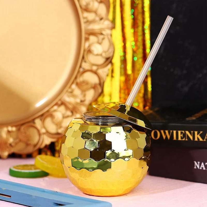 Disco Flash Ball Cocktail Cup Bar Party Flashlight Straw Wine Glass