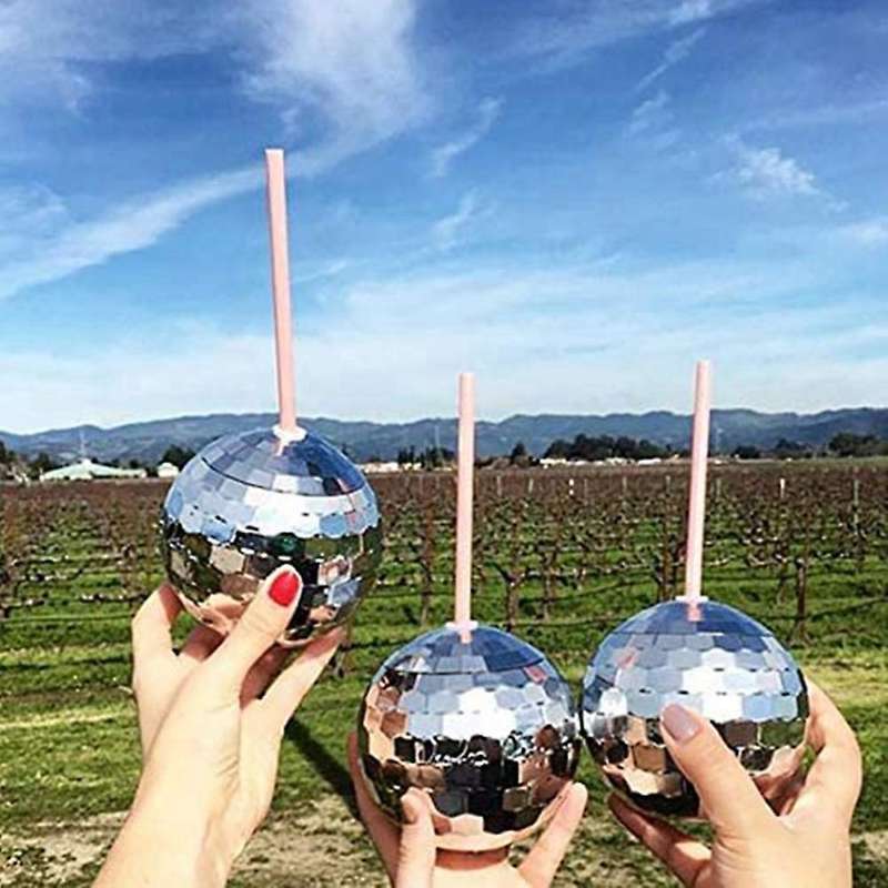 Disco Flash Ball Cocktail Cup Bar Party Flashlight Straw Wine Glass