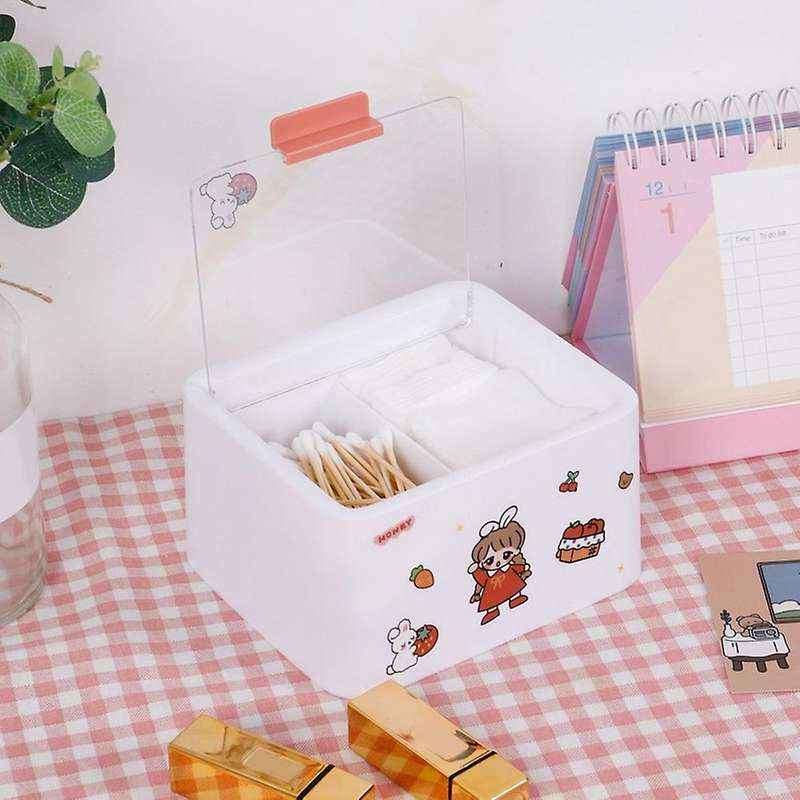 Girl's Heart Cotton Swab Storage Box Cute Makeup Remover Blue