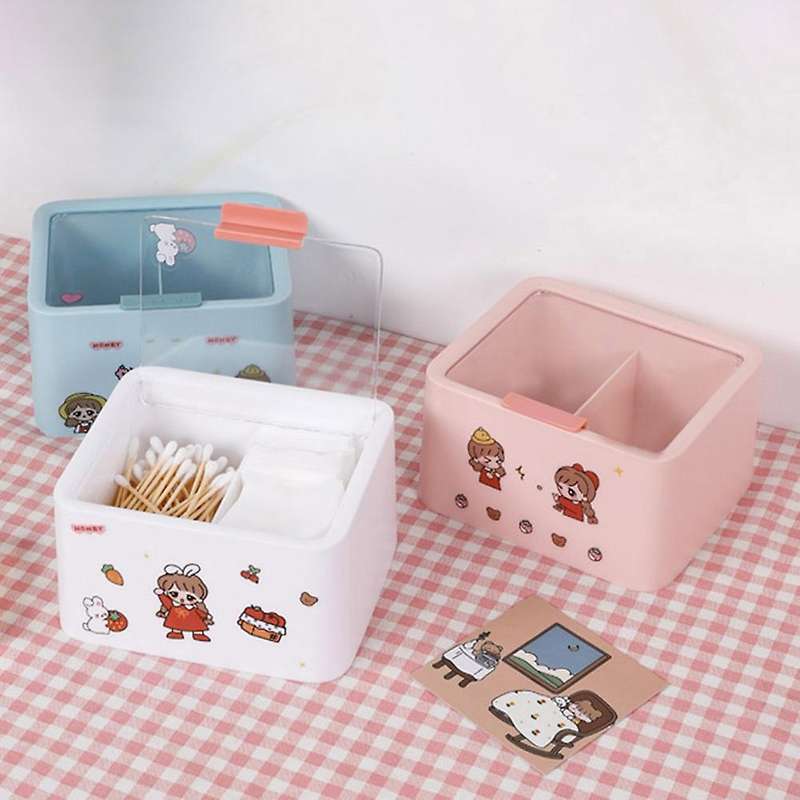 Girl's Heart Cotton Swab Storage Box Cute Makeup Remover Blue