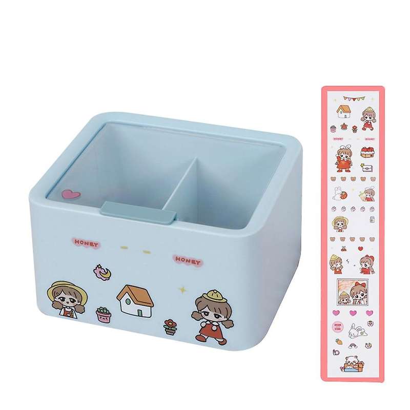 Girl's Heart Cotton Swab Storage Box Cute Makeup Remover Blue
