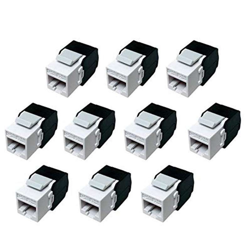 10-pack Cat6a Rj45 Keystone Jack -cat6 Compatible 180 Degree Toolless