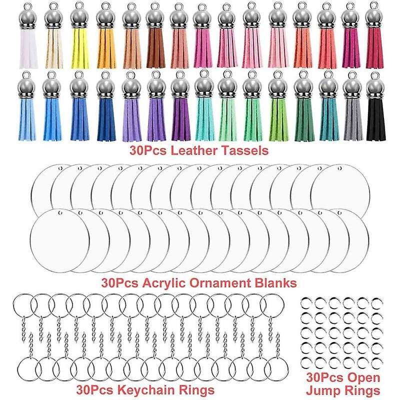 30pcs 2inch Blanks,30pcs Tassels,30pcs Keychain Rings,30pcs Jump Ring
