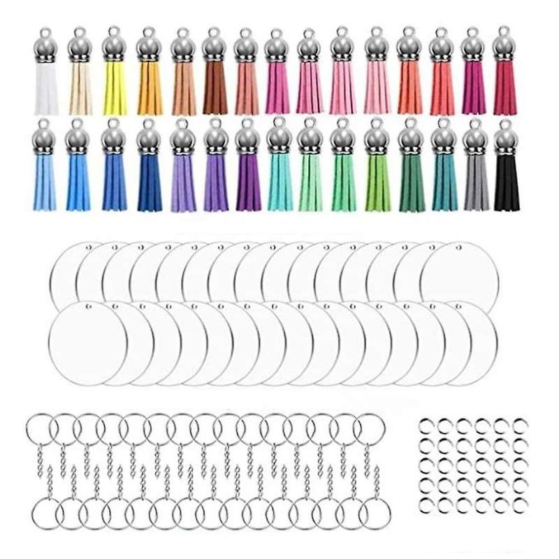 30pcs 2inch Blanks,30pcs Tassels,30pcs Keychain Rings,30pcs Jump Ring