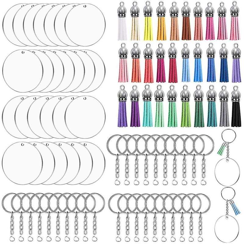 30pcs 2inch Blanks,30pcs Tassels,30pcs Keychain Rings,30pcs Jump Ring