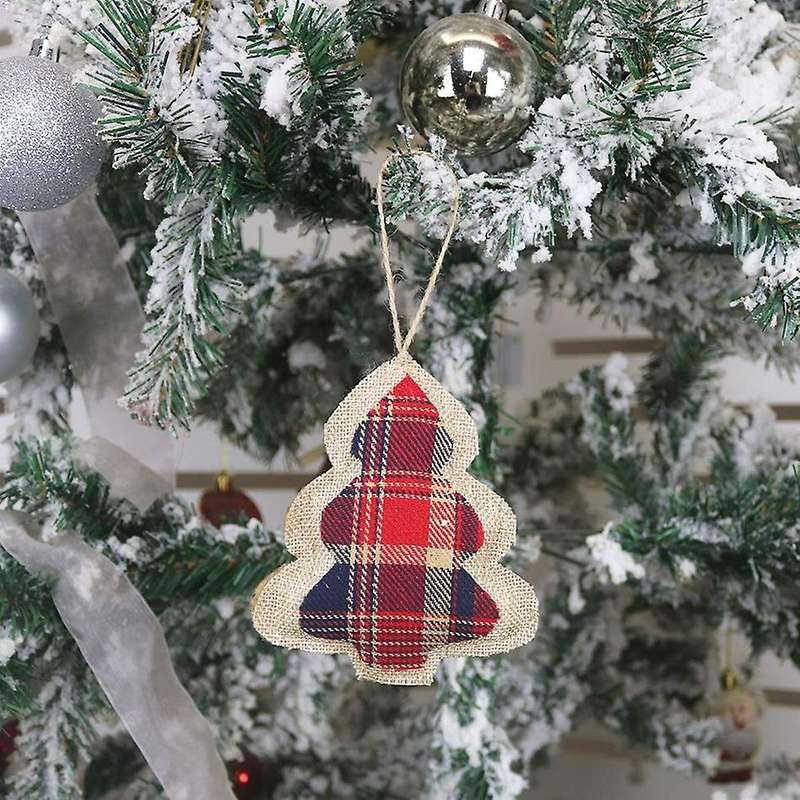 8pcs Red Black Buffalo Check Plaid Stitching Burlap Hanging Ornaments