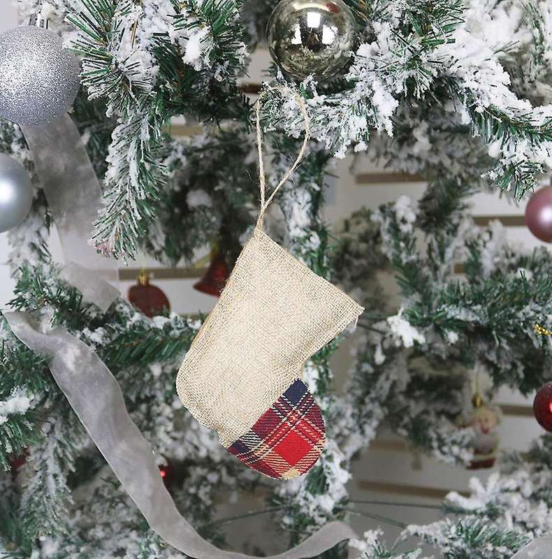 8pcs Red Black Buffalo Check Plaid Stitching Burlap Hanging Ornaments