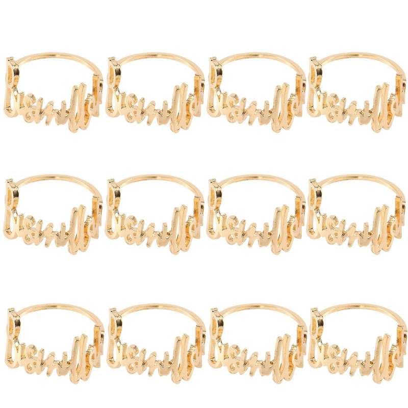 12pcs/set Metal Napkin Ring for Restaurant Hotel Wedding Party,golden
