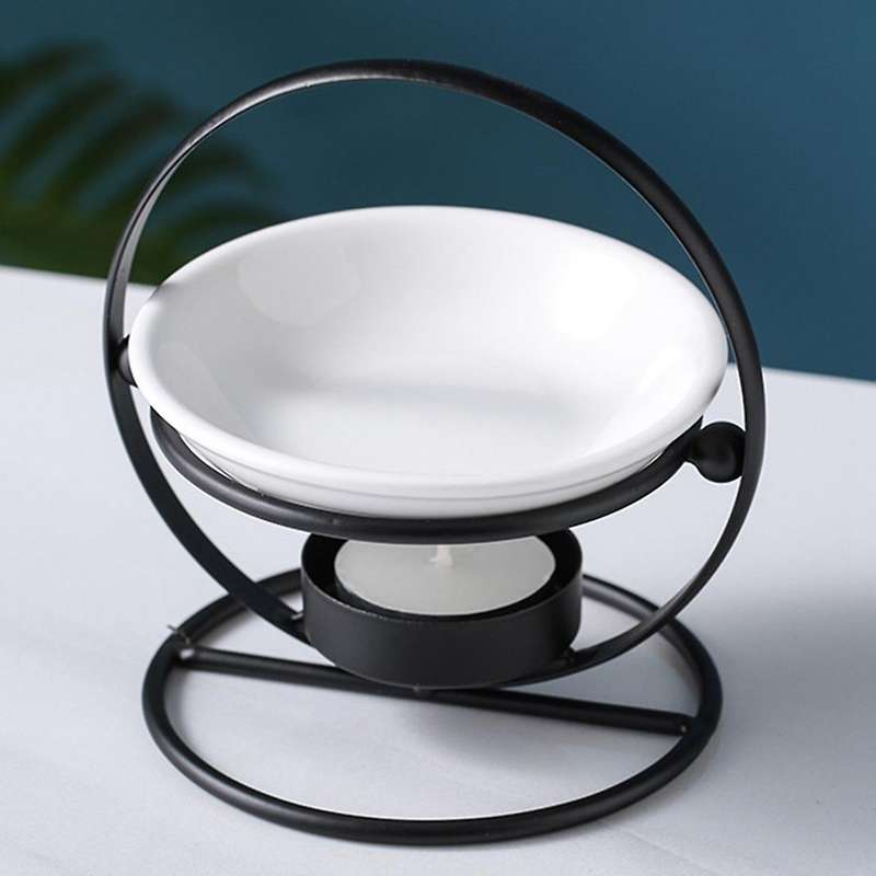 Tealight Candle Holder Ceramic Oil Burner Aroma Diffuser Black