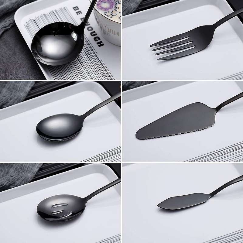 6-piece Serving Flatware Silverware Set,serving Utensil Set,black