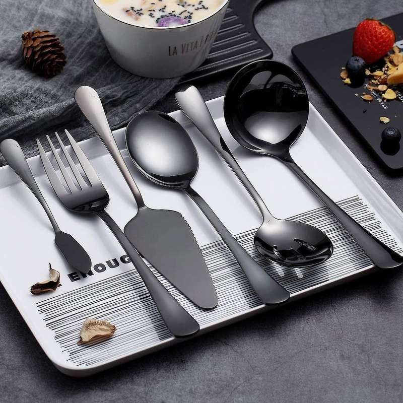 6-piece Serving Flatware Silverware Set,serving Utensil Set,black