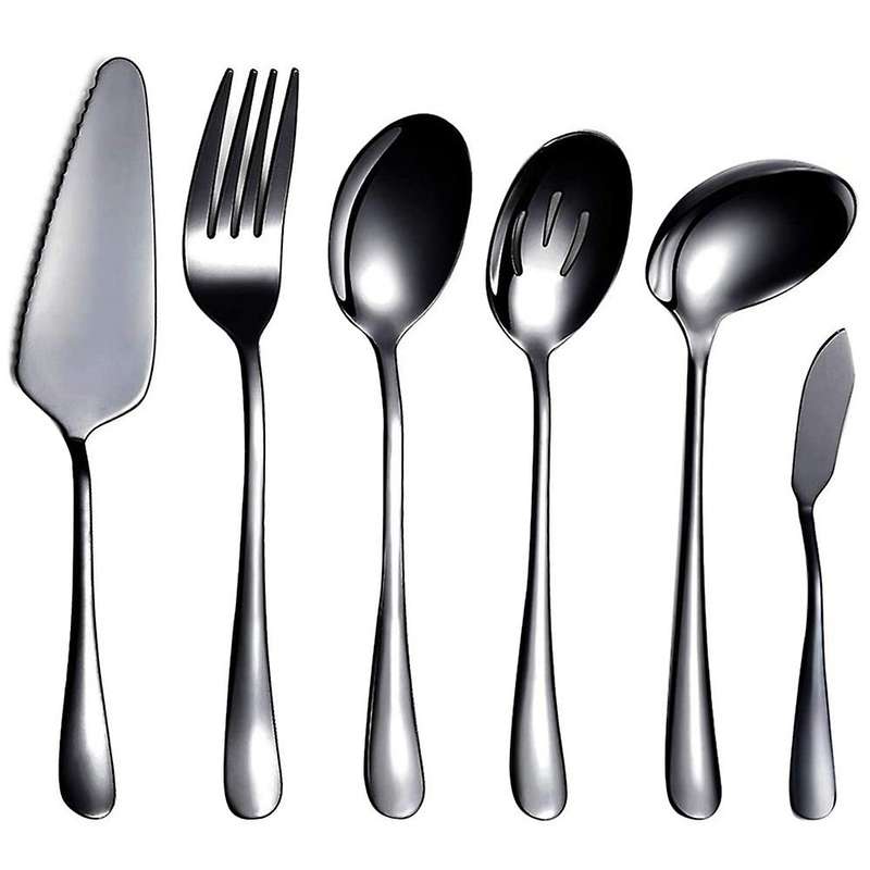 6-piece Serving Flatware Silverware Set,serving Utensil Set,black