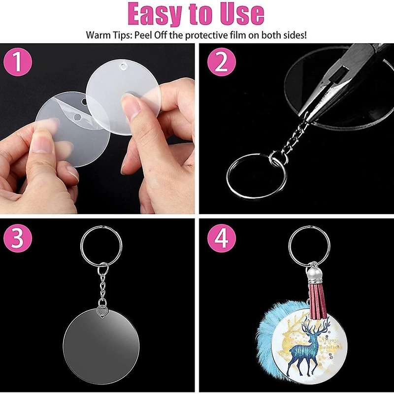 206pcs Acrylic Keychain Blanks with Jump Rings, Tassels, Blanks Diy