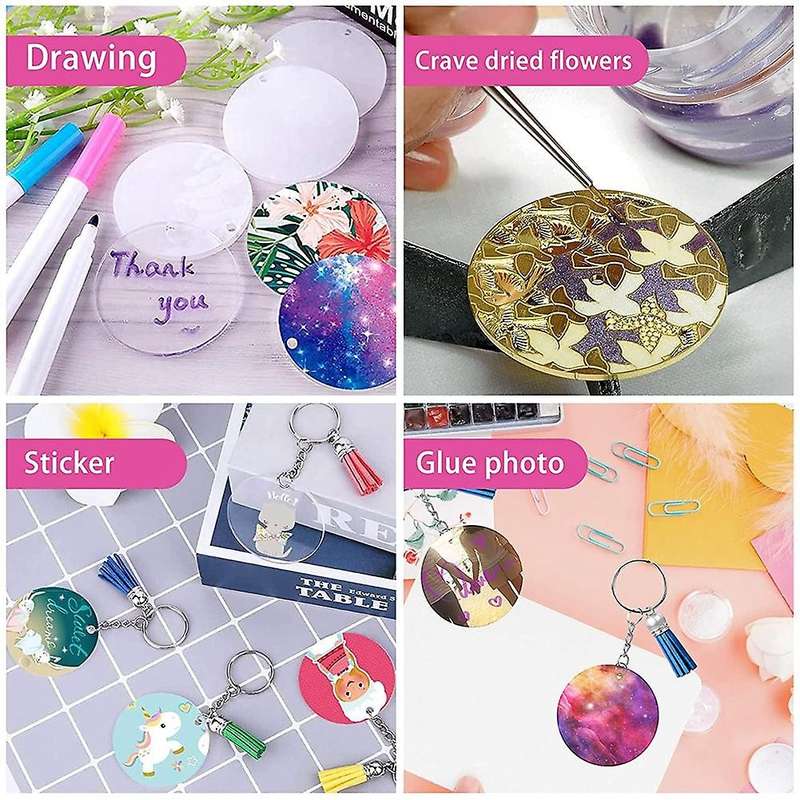 206pcs Acrylic Keychain Blanks with Jump Rings, Tassels, Blanks Diy