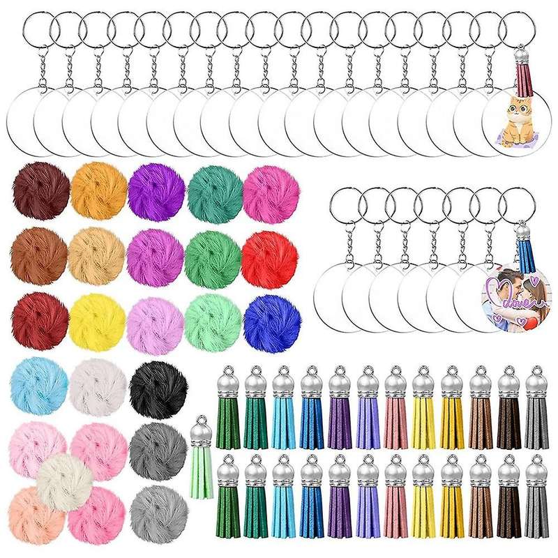 206pcs Acrylic Keychain Blanks with Jump Rings, Tassels, Blanks Diy