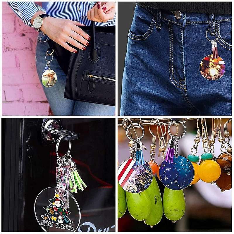 206pcs Acrylic Keychain Blanks with Jump Rings, Tassels, Blanks Diy