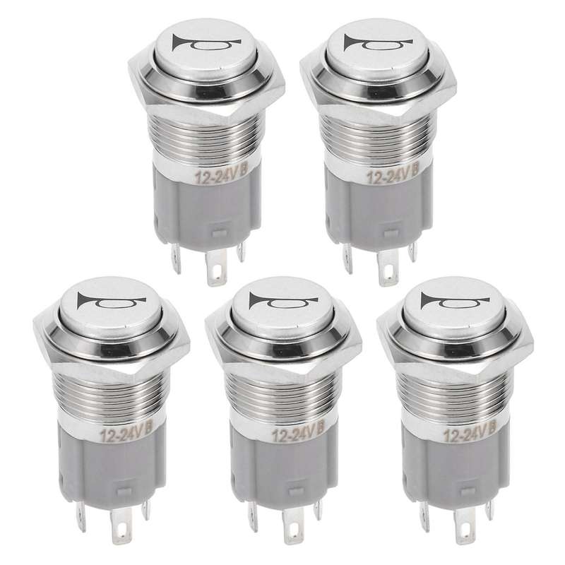 5x 12v 16mm Led Light Momentary Horn Metal Switch Push Button Blue