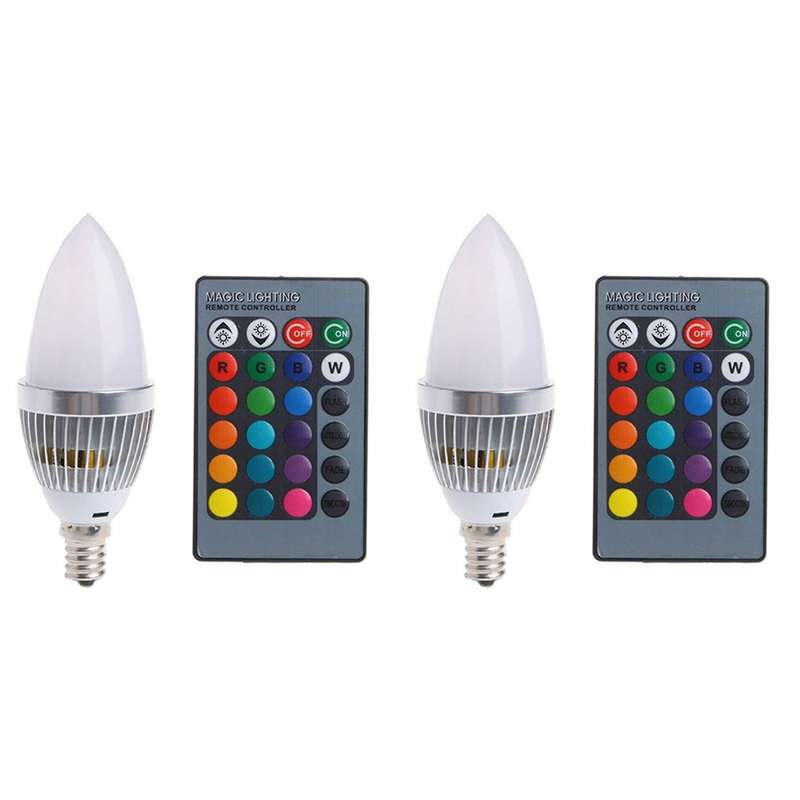 2x 3w Smart E12 Rgb Led Color Bulb with 24 Candle Remote Control