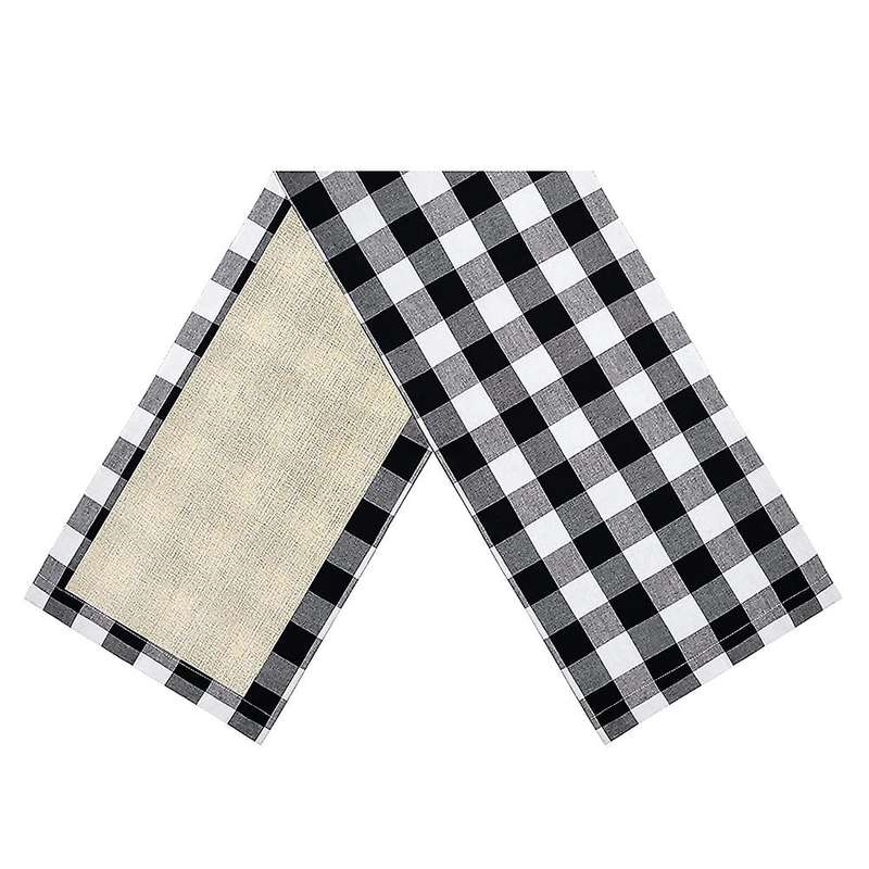 72inch Reversible Burlap & Cotton Table Runner, Black and White