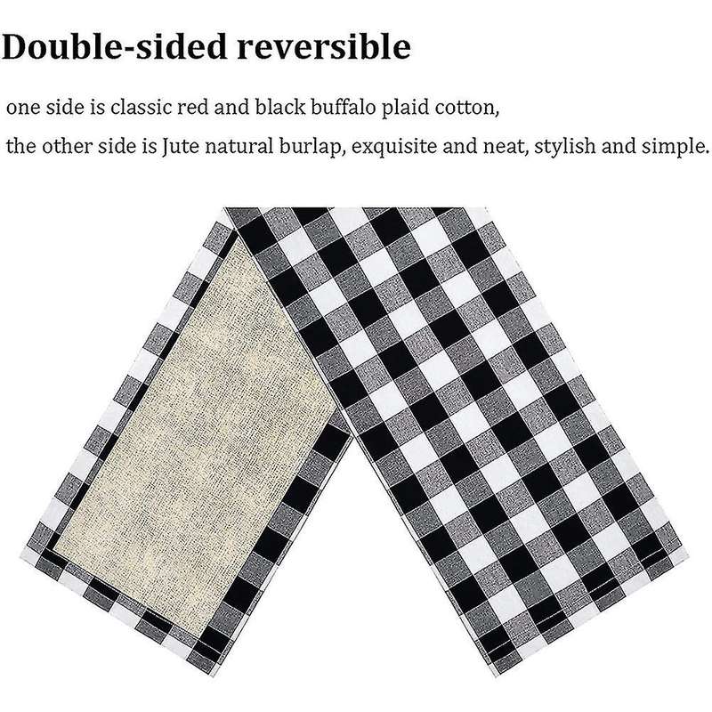 72inch Reversible Burlap & Cotton Table Runner, Black and White