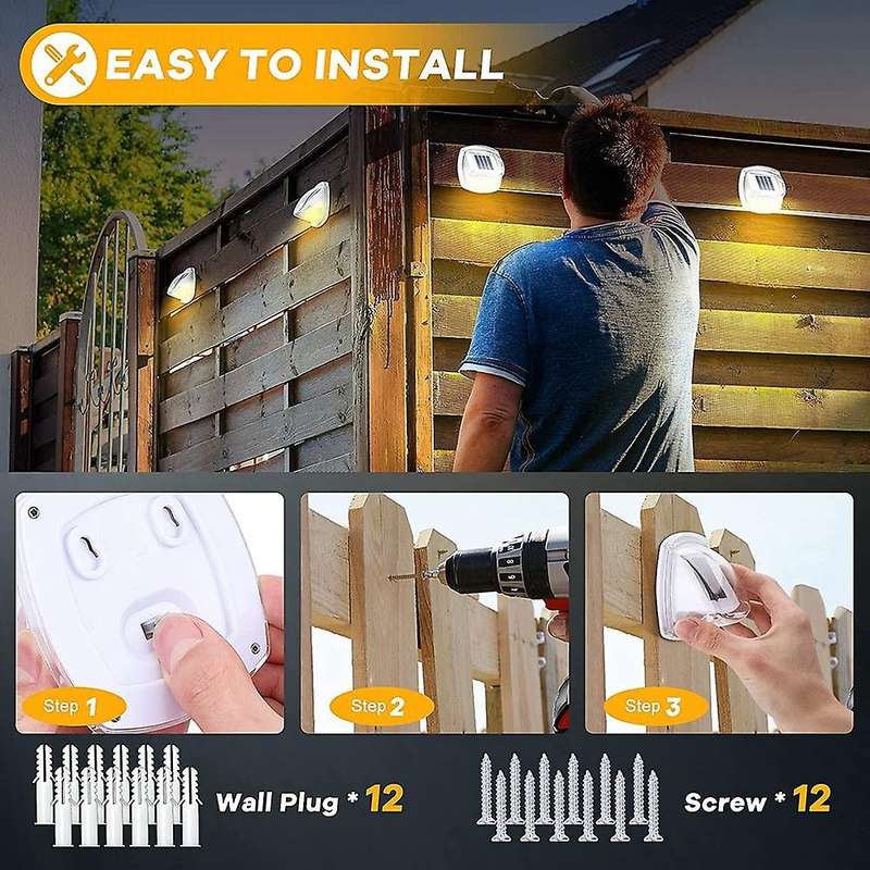 2pack Solar Fence Lights Outdoor Waterproof 8 Leds Wall Lights B