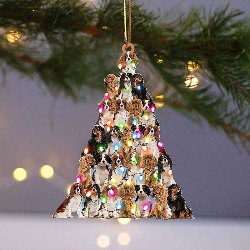 10 Pcs Christmas Tree Animal Wooden Pendant Family Ornaments Family,b
