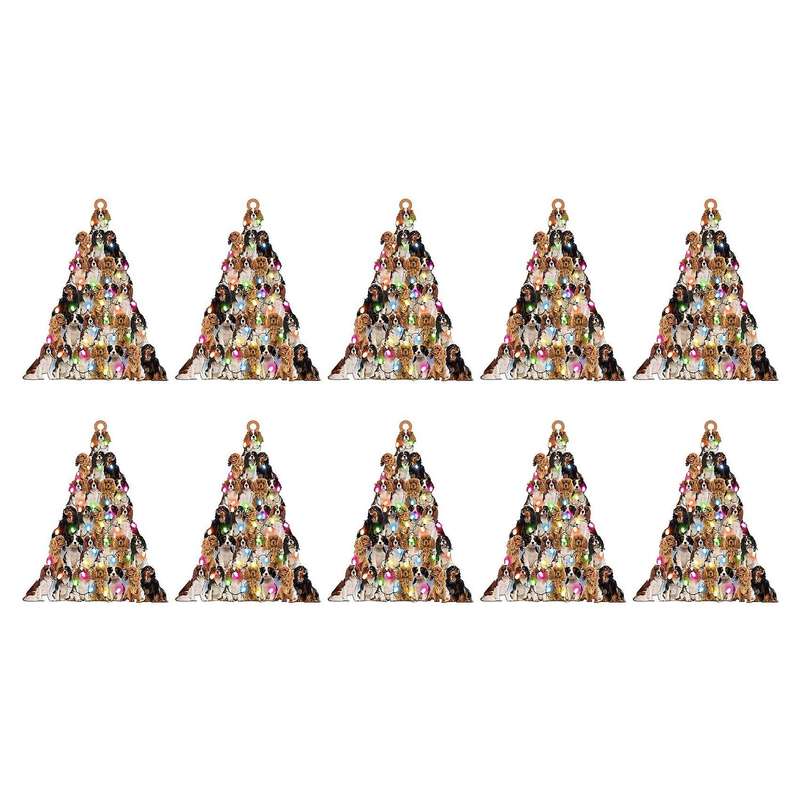 10 Pcs Christmas Tree Animal Wooden Pendant Family Ornaments Family,b