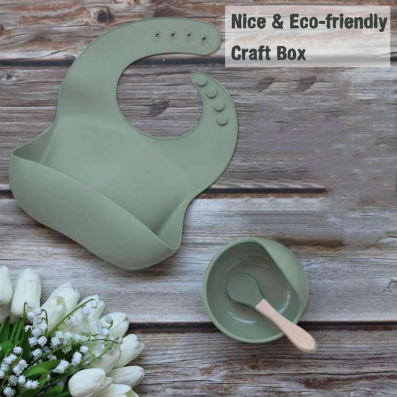 Silicone Baby Feeding Set,baby Bowl,silicone Bib,spoon,cutlery Set,2