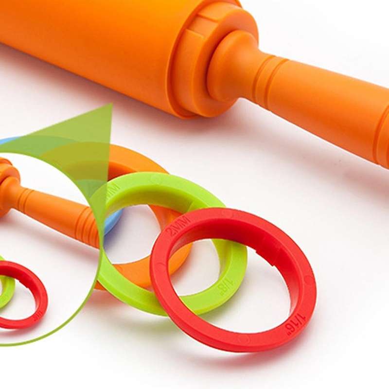 Non-stick Silicone Rolling Pin with 2mm 3mm 6mm and 10mm Rings