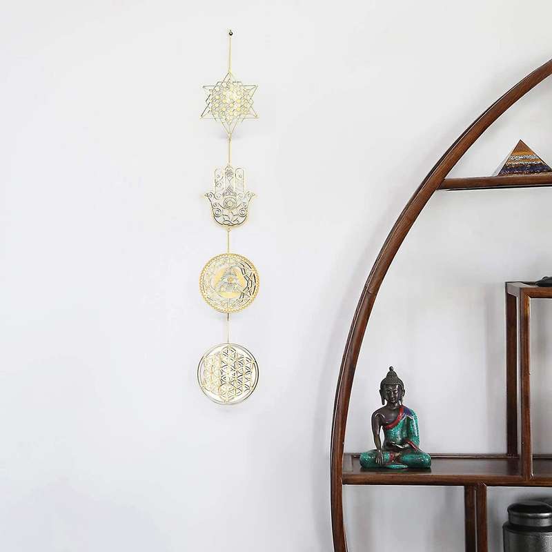 4 Pcs Wooden Geometric Patterns Hanging Crafts Wall Decorations 2