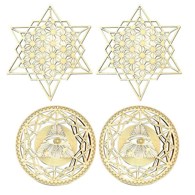 4 Pcs Wooden Geometric Patterns Hanging Crafts Wall Decorations 2