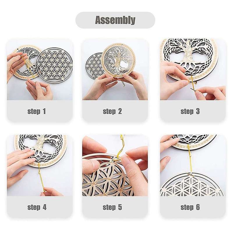 4 Pcs Wooden Geometric Patterns Hanging Crafts Wall Decorations 2