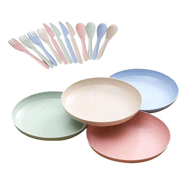 4 Pack Wheat Straw Plates Sets,dinner Dishes Lightweight