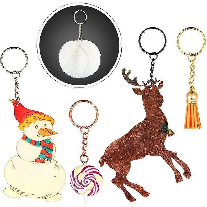 210pcs Split Key Rings Bulk with Chain 25mm Open Rings Screw Eye Pins
