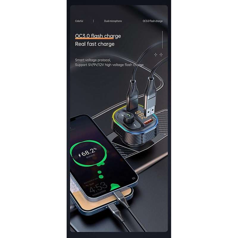 T86 Car Mp3 Dual Usb Qc 3.0+pd 20w Fast Charger Led Backlit
