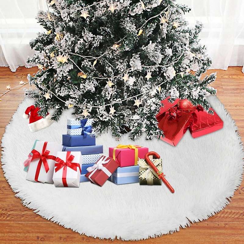 1pcs 90cm White Christmas Tree Skirt Plush Faux Fur Floor Mat