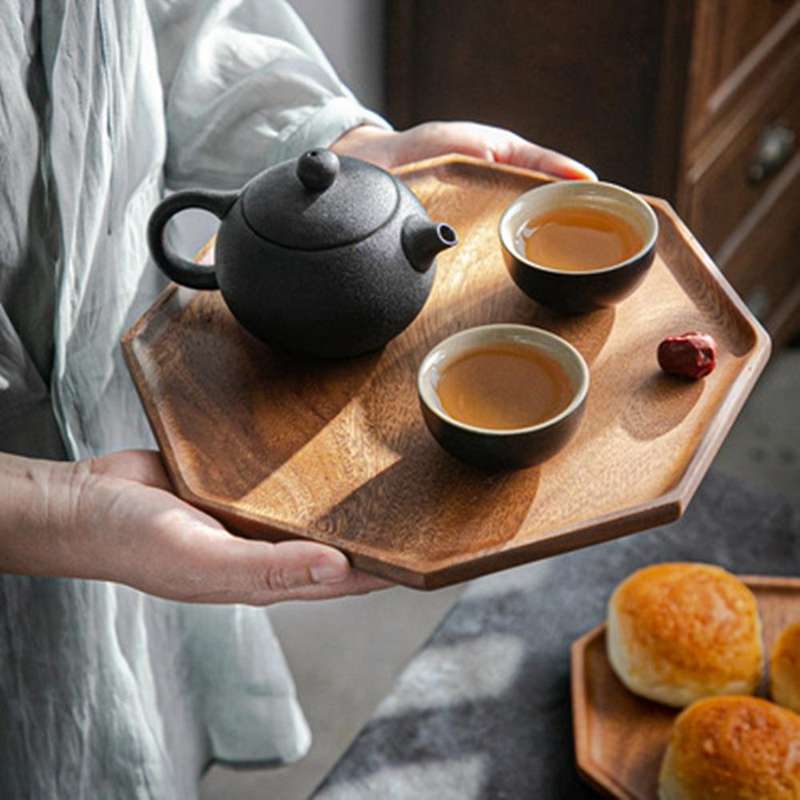 Wood Serving Plate Octagonal Plate Multipurpose Dinnerware Tray-a