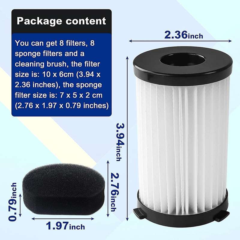 Filters for Moosoo D600 Includes 8 Filters + 8 Foam Filters