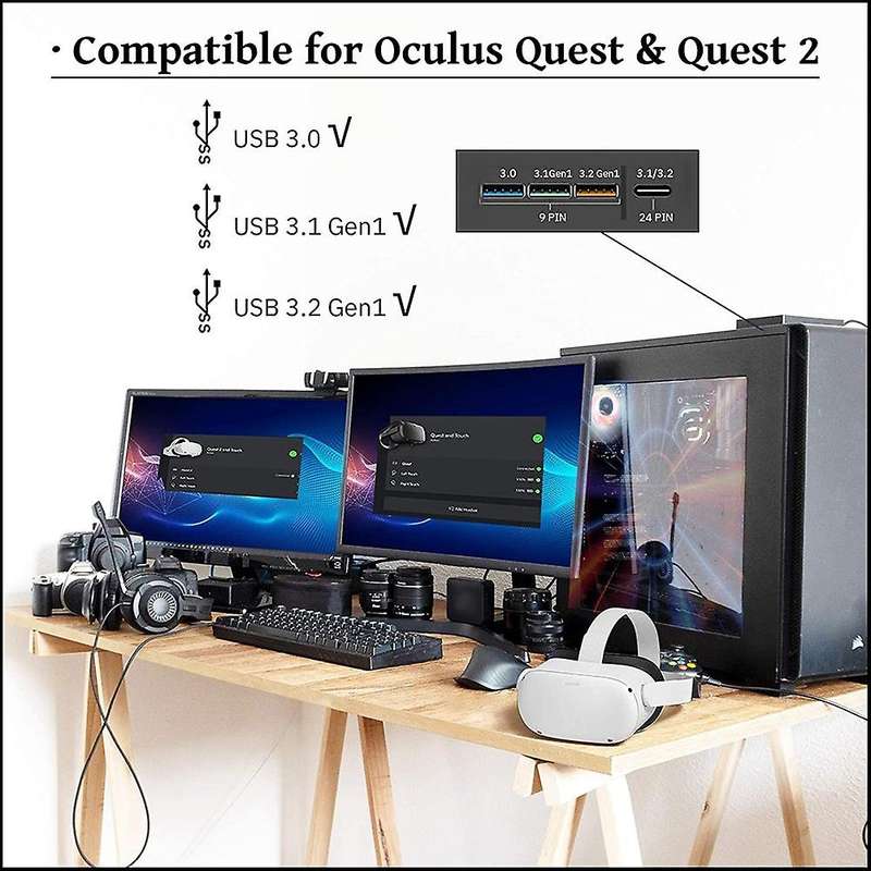 For Oculus Quest 2, Charging & Pc Data Transfer Usb C 3.2 Gen1 Cable