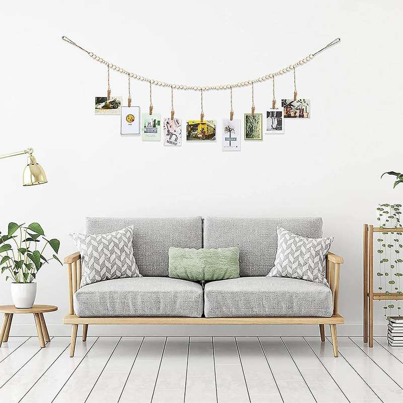 2pcs Wall Hanging Photo Wooden Beads with 9 Clips for Home, Nursery