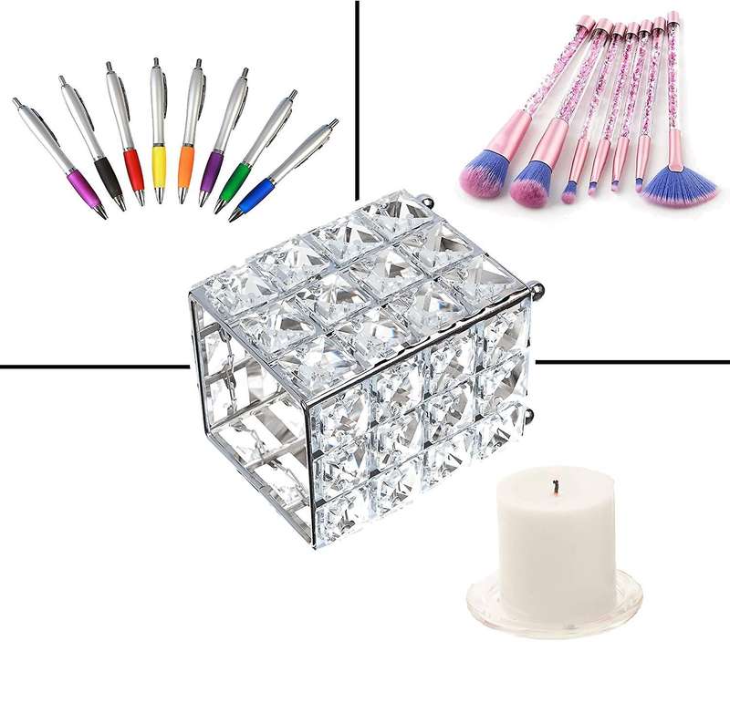 Crystal Makeup Brush Organizer Holder Storage Cosmetics Tools ,silver
