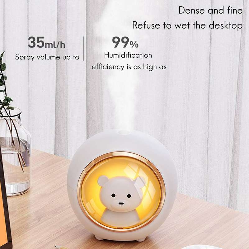 200ml Usb Humidifier Household Colorful Night Light Space Bear Pink