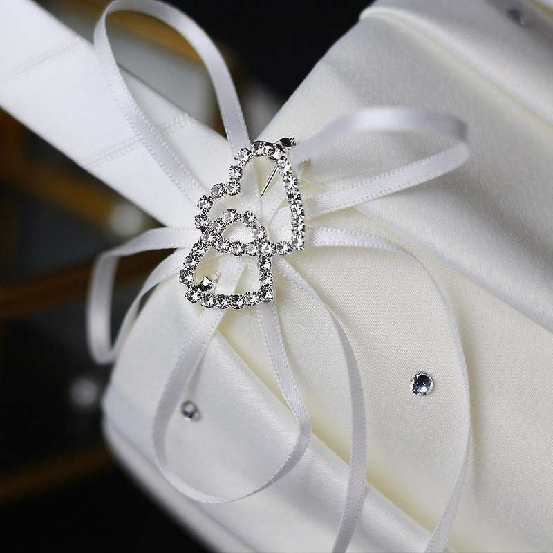 Double Heart Satin Ring Bearer Pillow and Wedding Flower Girl Basket